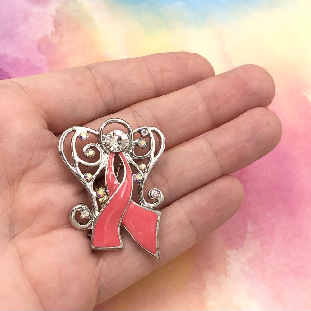 🌼 Pink Ribbon Breast Cancer Angel Brooch - Picture 2 of 4
